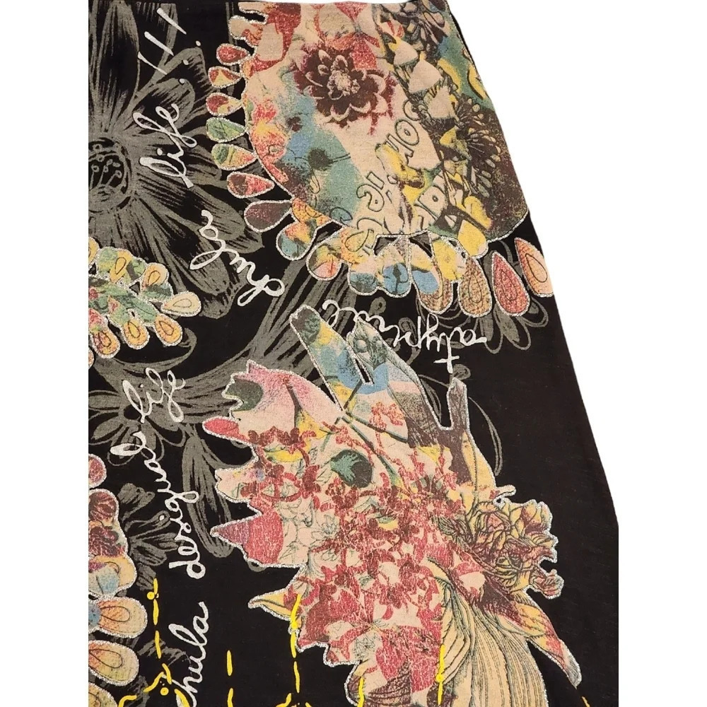 Desigual Skirt Small Black Floral A Line Stretch Embellished Artsy Fal Aurora - Picture 2 of 12